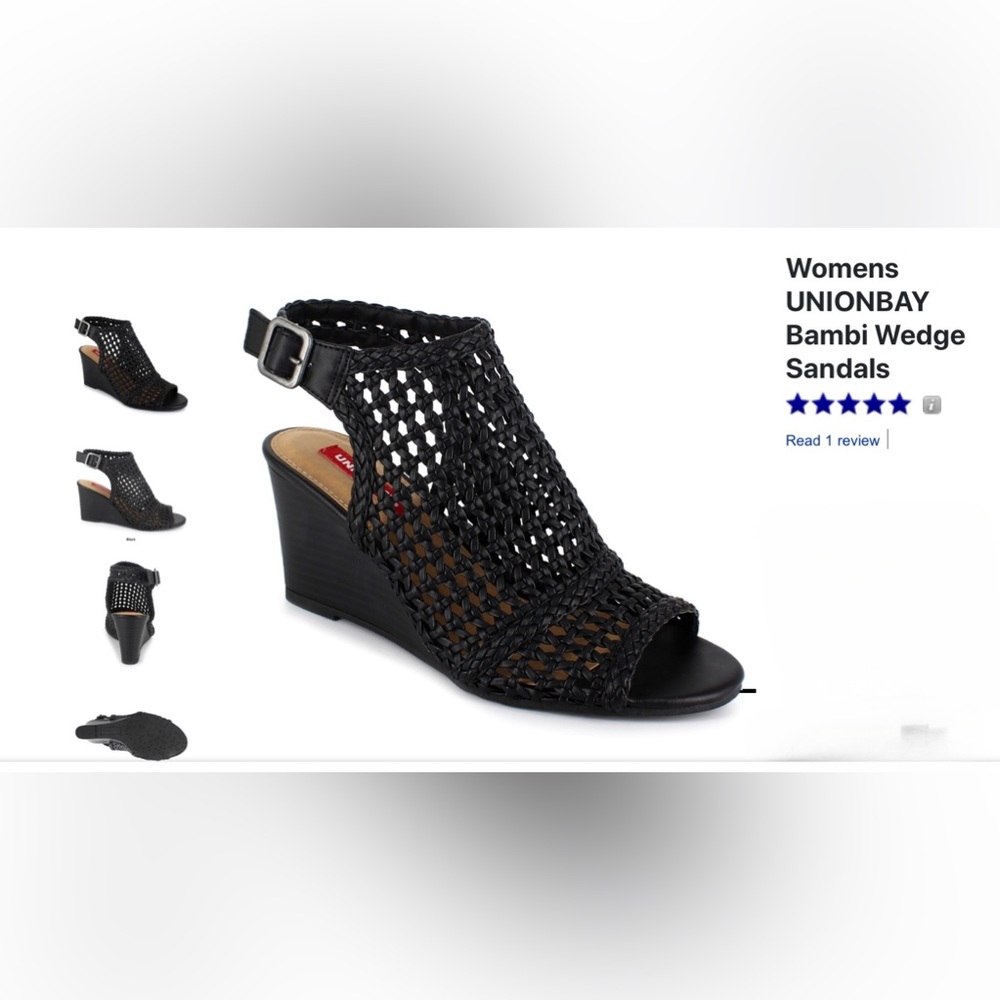 Beautiful, black, sandal by UNIONBAY three (3) inch wedge heels.